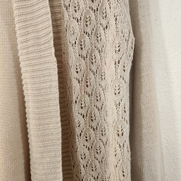 Eddie Bauer Cream Open-Front Linen Chrochet Cardigan Size M Cottagecore Beach - Picture 4 of 7